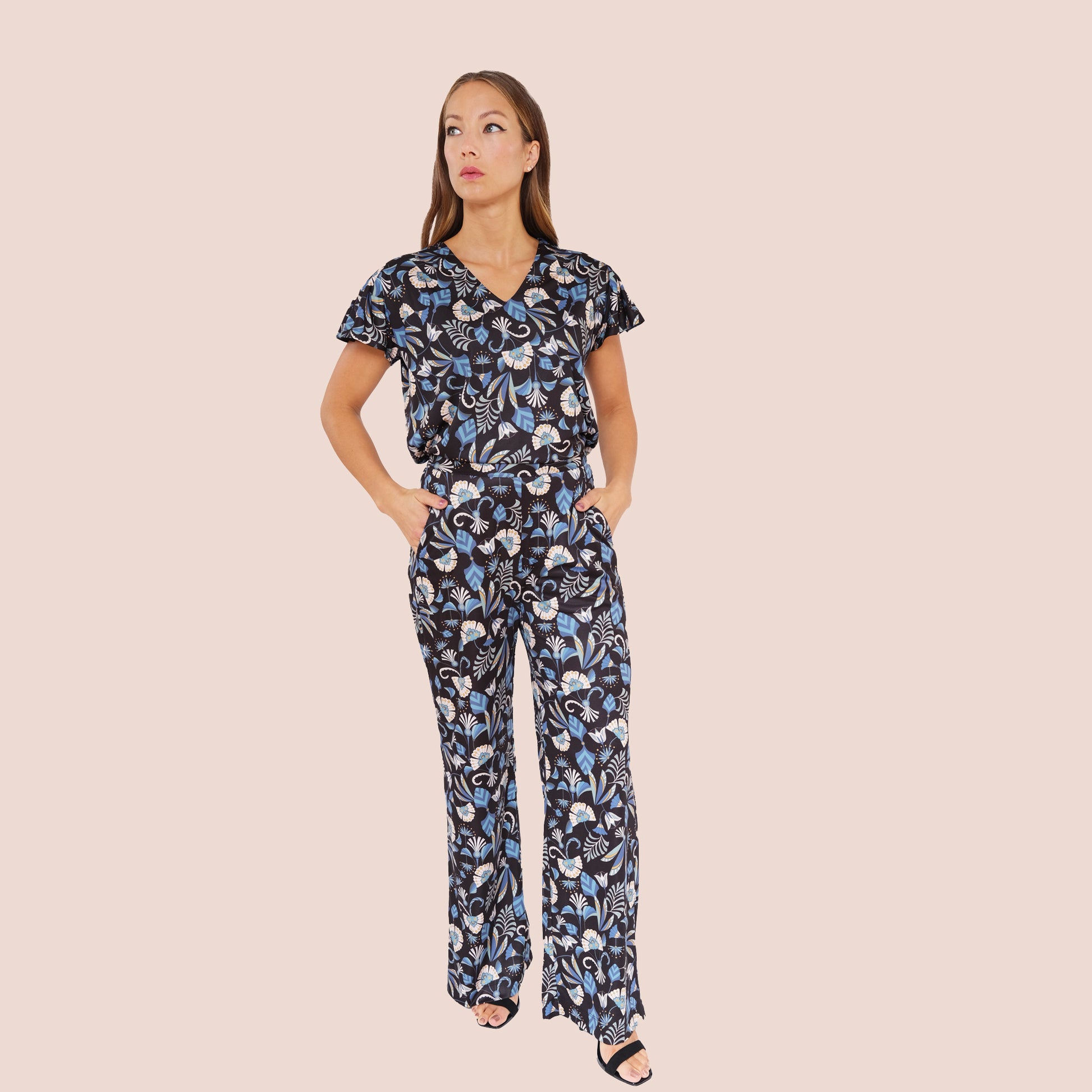 printed wide leg pant